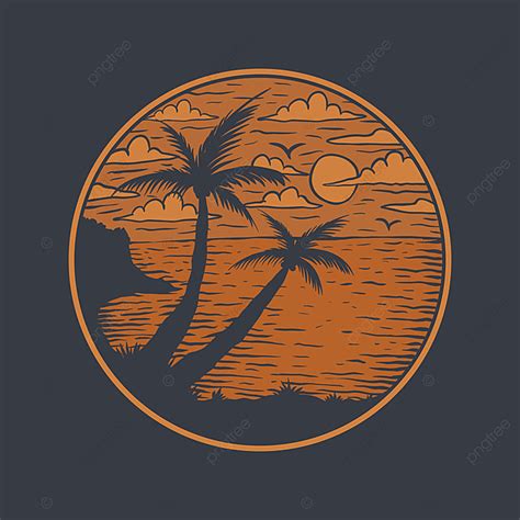 Ilustración De Vector De Puesta De Sol De Vistas De Playa PNG , Antecedentes, Insignia ...