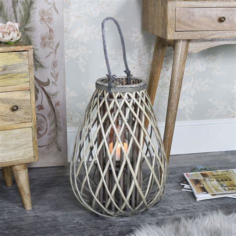 Large Rustic Wicker Candle Lantern | Candle lanterns, Wooden lanterns, Living room candles