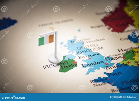 Ireland Marked with a Flag on the Map Stock Photo - Image of card ...