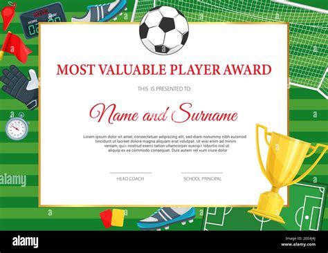 Certificate of achievement in soccer game. Football player diploma ...