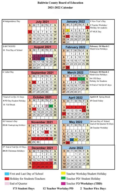 Baldwin County Public Schools Calendar 2021-2022