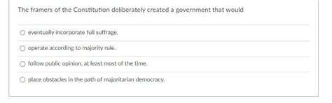 The framers of the Constitution deliberately created | Chegg.com