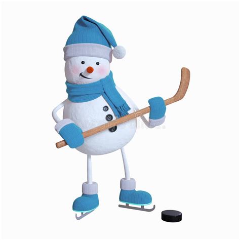 3d Render, Snowman Playing Ice Hockey, Winter Sports Mascot, Christmas ...