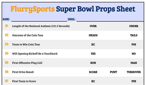 Printable Super Bowl Props Sheet 2023