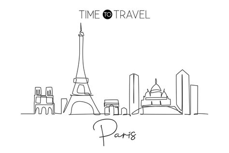 One continuous line drawing Paris city skyline, France. Beautiful ...