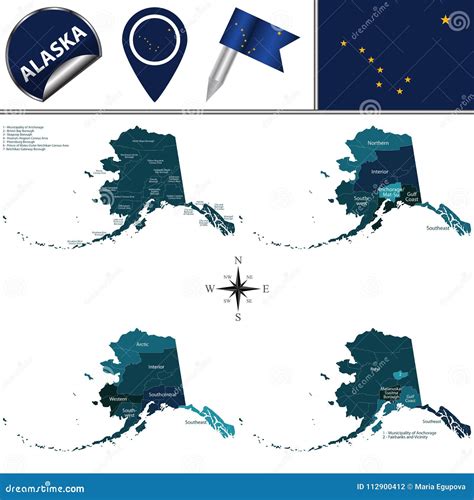 Map of Alaska with Regions stock vector. Illustration of districts ...