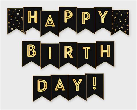 Buy Happy Birthday Printable Banner, Black & Gold Birthday Party Printable PDF, DIY Print ...