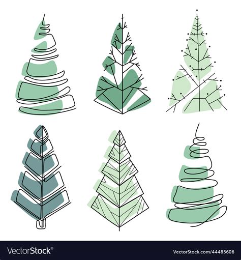 Christmas trees drawing in minimal art style Vector Image