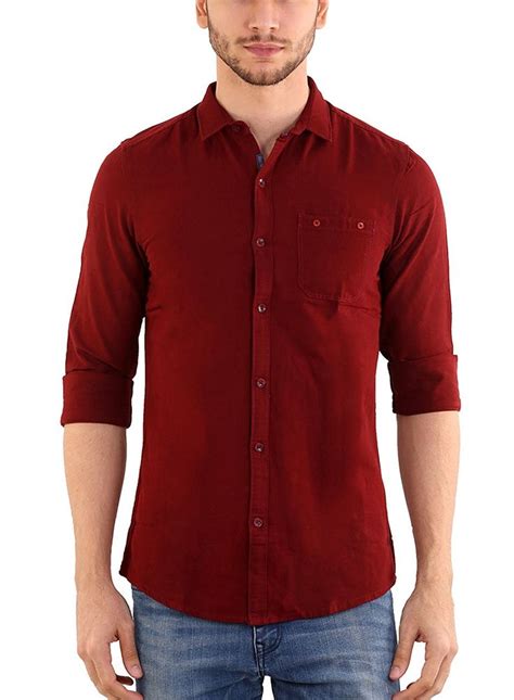 SHADE 45 Men's Premium designed Cotton Full Sleeve Slim fit Maroon ...