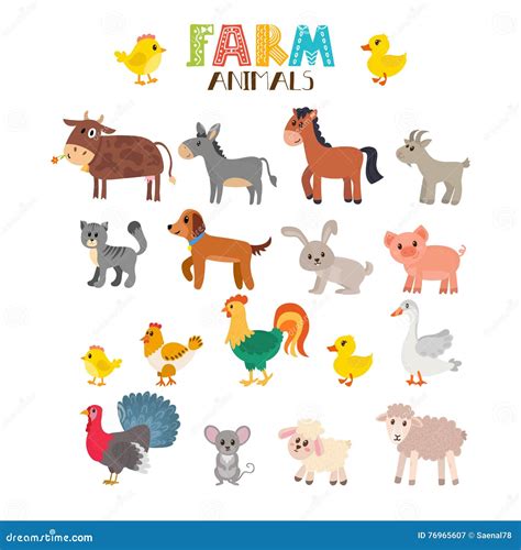 Farm Animals Vector Set. Cute Cartoon Animals Stock Vector ...