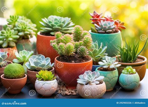 Assorted Succulents Planted in Small Ceramic Pots Stock Photo - Image ...