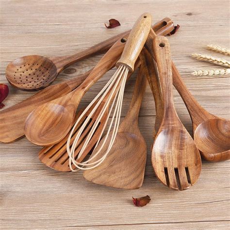 Kitchen Wooden Utensils Natural Teak Wood for Cooking Kitchen | Etsy