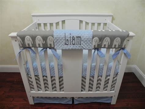 White and Light Blue Mini Crib Bedding Set - Boy Baby Bedding, Boy Min ...