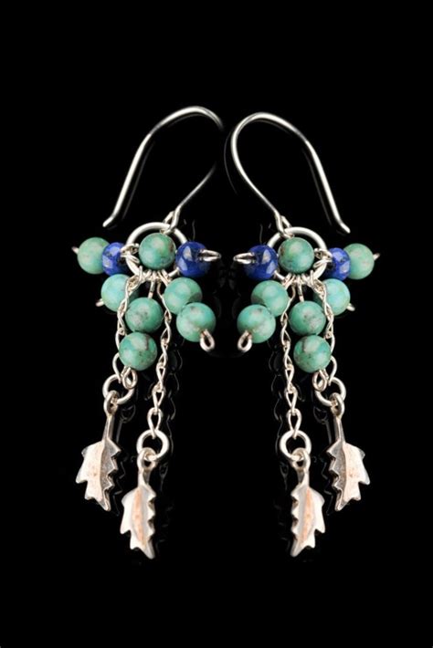 Turquoise Earrings Dangle Silver Cluster of Turquoise Blue - Etsy