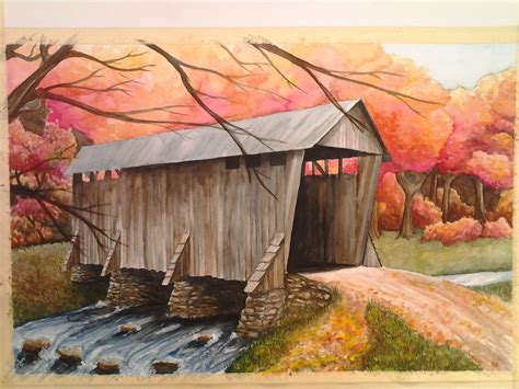 Covered Bridge Painting at PaintingValley.com | Explore collection of Covered Bridge Painting