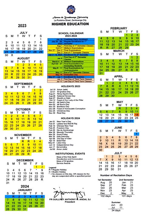 School Calendar SY 2023-2024 – Ateneo de Zamboanga University