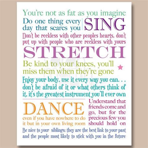 8x10 inch Lyrics Print - Baz Luhrmann - Everybody's Free To Wear Sunscreen by SmartCreative ...