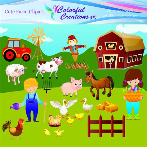 Cute Farm Digital Clipart Farmhouse Clipart Animal Clipart - Etsy