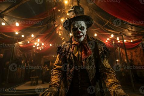 Capturing the eerie atmosphere of a haunted circus with a sinister big ...