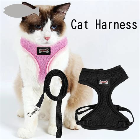 Mesh Pet Harness Cat Harness Set Cat Kitten Walking Leash and Harness 2 colors-in Cat Collars ...