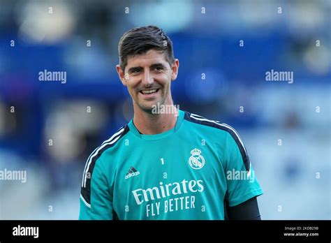 Thibaut Courtois of Real Madrid CF looks on during Real Madrid training before The UEFA ...