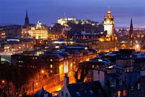 Aerial photography of city at nighttime, Edinburgh, Scotland, UK ...