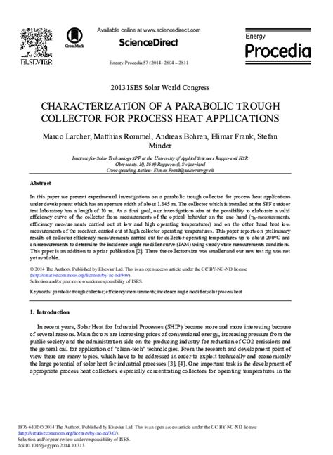 (PDF) Characterization of a Parabolic trough Collector for Process Heat ...