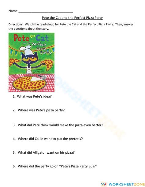 Pete The Cat And The Perfect Pizza Party Worksheet