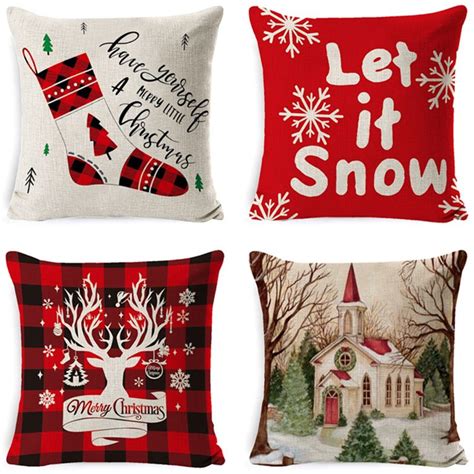 33 Styles Christmas Pillow Covers Linen Throw Pillow Case Square Sofa ...