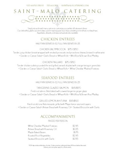 Gourmet Catering Menu | Dinner Catering Menus