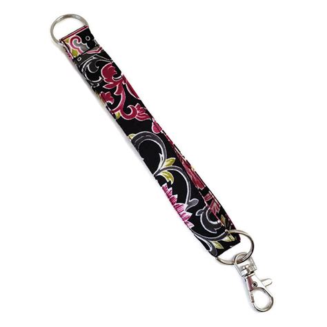 Key Fob Keychain-Spring Garden-Floral Print on Black