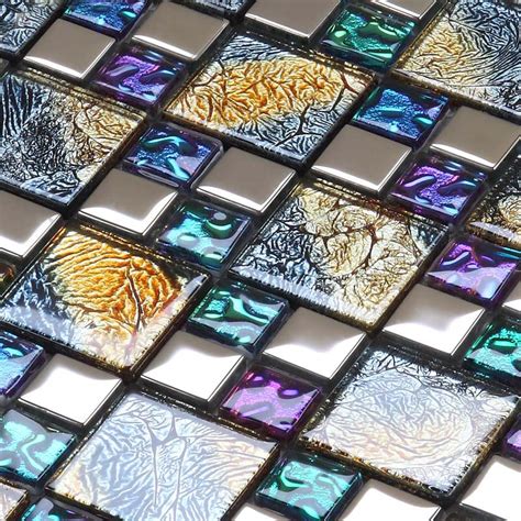 Iridescent glass mosaic tile brick plating crystal glass wall tile backsplash | Bravotti.com