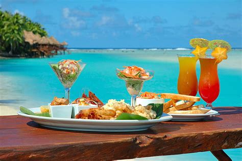 HD wallpaper: Lunch in The Cook Islands, beach, ocean, food, blue ...