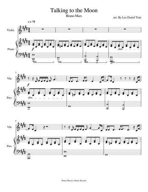 Talking to the Moon by Bruno Mars Sheet music for Piano, Violin (Solo) | Musescore.com