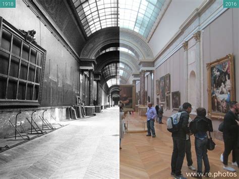 Before and After: Grande Galerie du Louvre (1918 & 2016-Oct-16)