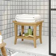Teak Wood Bathroom Side Table Storage Shelf - Temu