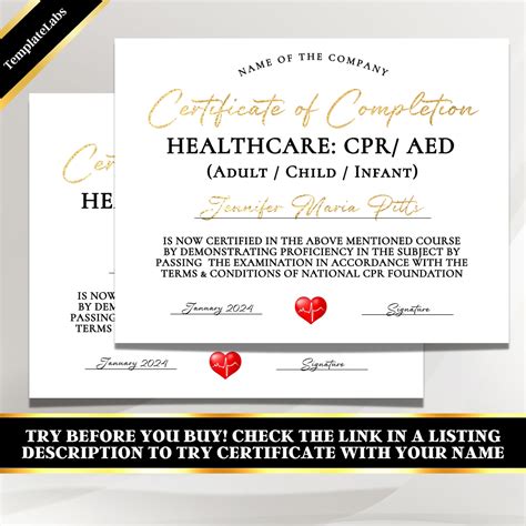 CPR Certificate Cpr Training Certificate Editable (Download Now) - Etsy