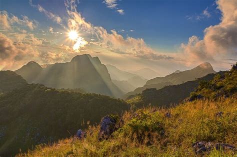 Premium Photo | Beautiful summer sunrise on mountains, chiang dao - chiang mai, thailand