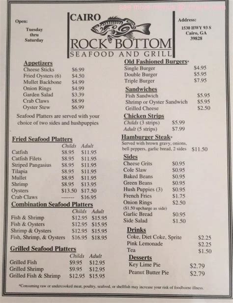 Online Menu of Rock Bottom Seafood Restaurant, Cairo, Georgia, 39828 - Zmenu