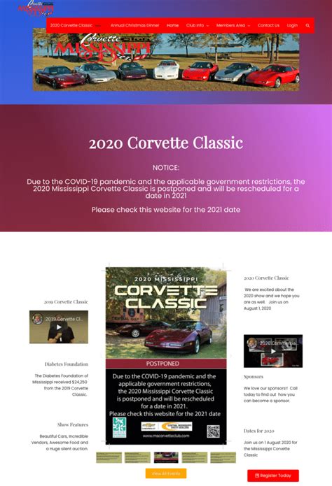 Mississippi Corvette Club - Website Designed for a Car Club Membership Site