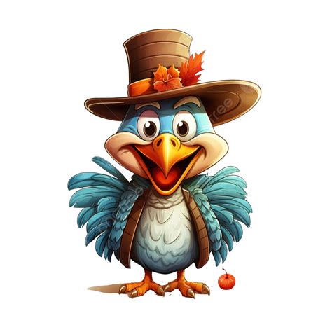 Happy Thanksgiving Day Funny Cartoon Character Turkey Bird In Pilgrim Hat, Thanksgiving Turkey ...