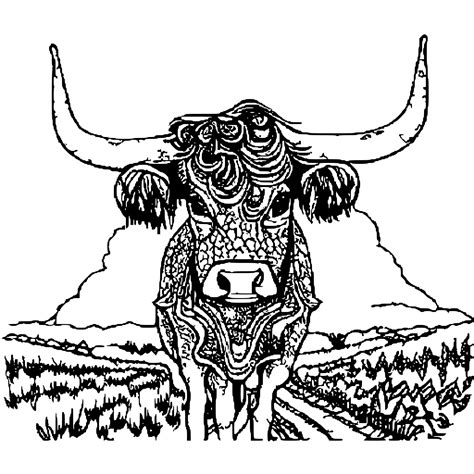 LongHaired Longhorn Cattle Coloring Page · Creative Fabrica