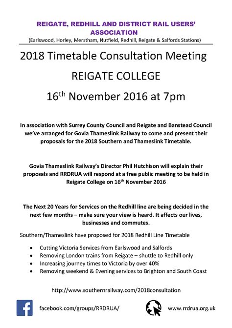 2018 Timetable Consultation Meeting – Reigate, Redhill & District Rail ...