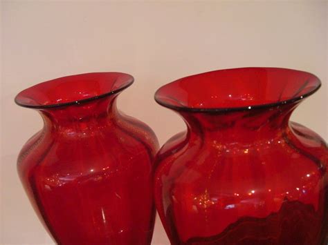 Pair of Ruby Red Venetian Glass Vases For Sale | Antiques.com | Classifieds