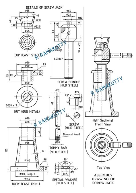 Machine Drawing: SCREW JACK | Mechanical engineering design, Mechanical design, Mechanical ...