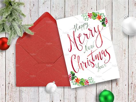 Christmas lettering card | Creative Postcard Templates ~ Creative Market