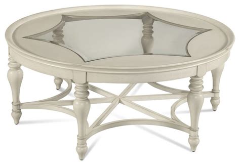 Sanibel Coastal White Wood Glass Round Cocktail Table - Traditional - Coffee Tables - by The ...