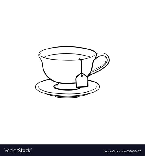 Cup with tea bag hand drawn sketch icon Royalty Free Vector