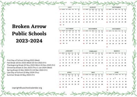 Broken Arrow Public Schools Calendar with Holidays 2023-2024