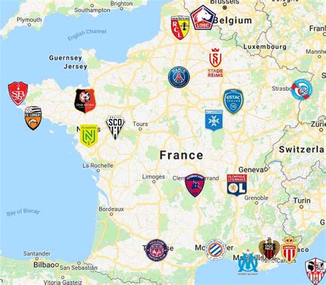 Ligue 1 Map | Clubs - Sport League Maps : Maps of Sports Leagues